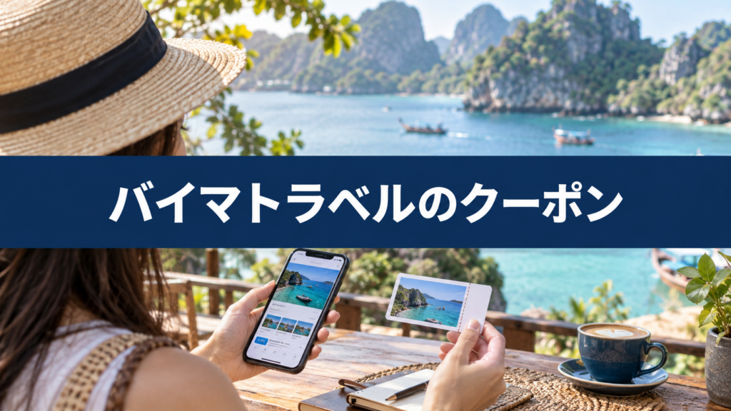 バイマトラベルのクーポンを解説!利用条件・入力方法・注意点まで確認の内容を示す実写風旅行写真
