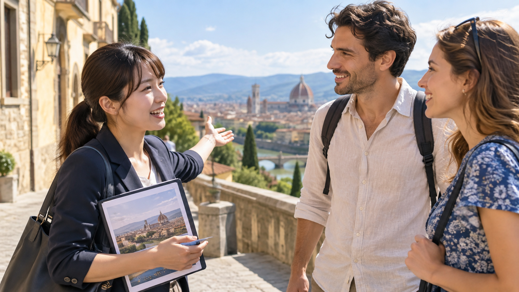 日本語・貸切ガイドならBUYMA TRAVELを確認するの内容を示す実写風旅行写真