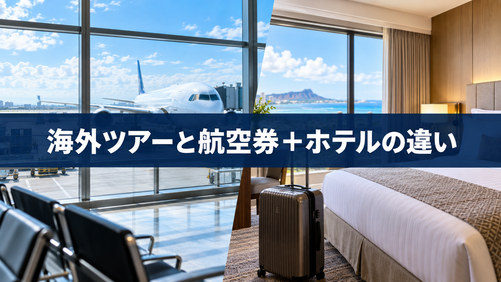 海外ツアーと航空券+ホテルの違いを比較!契約と自由度の選び方の結論を示す手書き図解